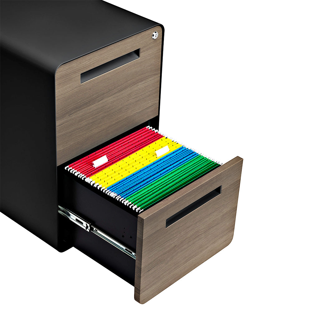 Stockpile Curve 2-Drawer File Cabinet (Black/Wood Faceplate)