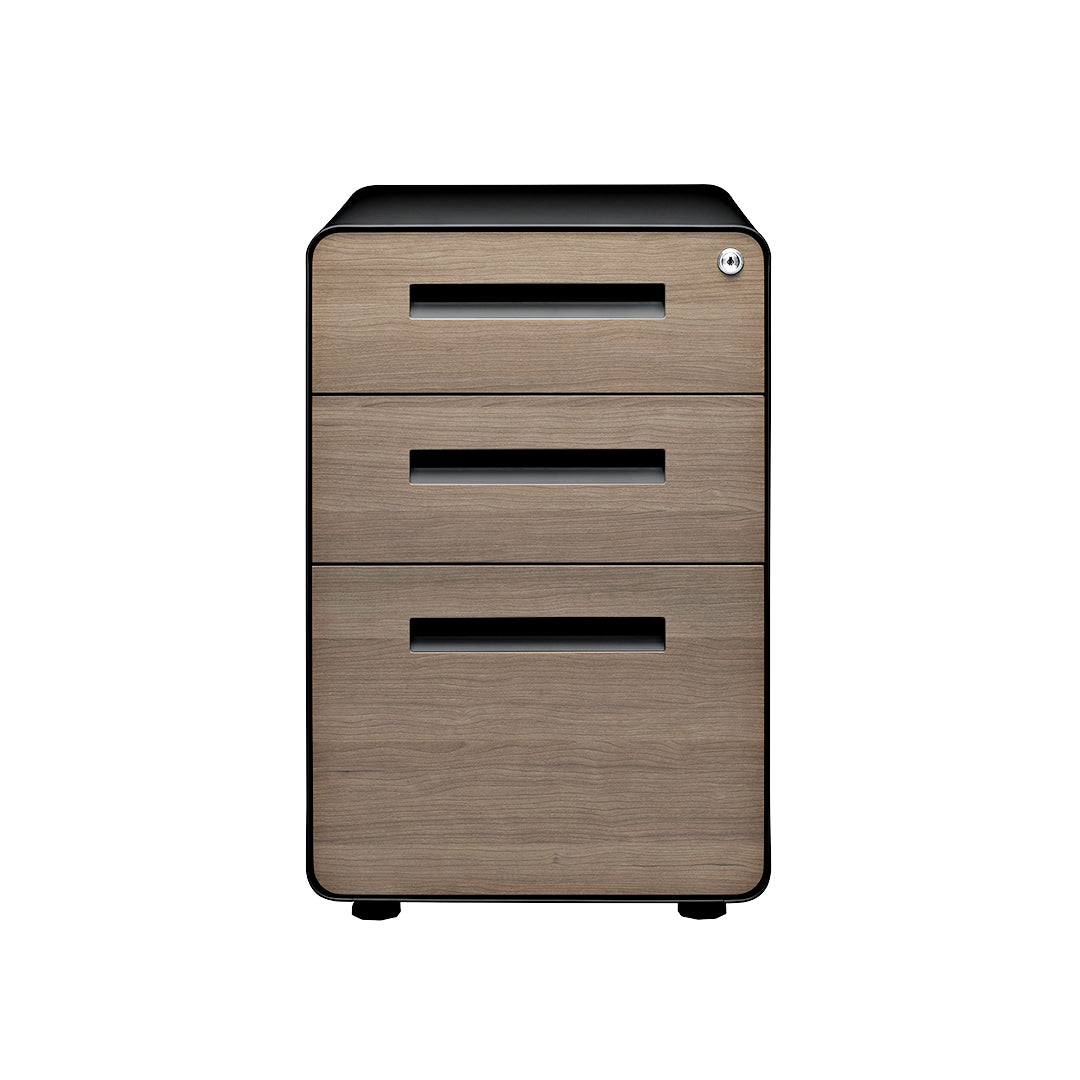 Stockpile Curve 3-Drawer File Cabinet (Black/Wood Face)