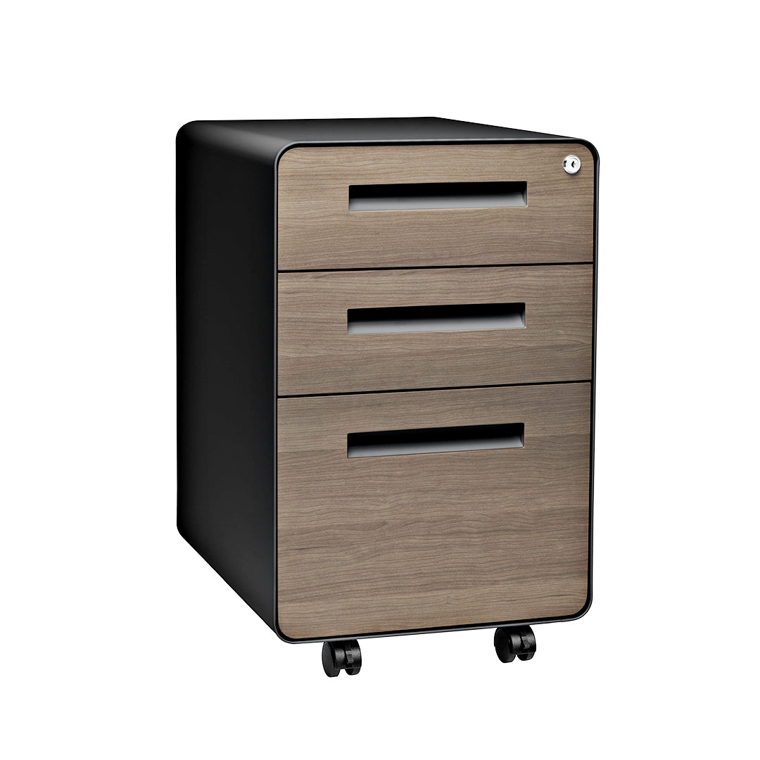 Stockpile Curve 3-Drawer File Cabinet (Black/Wood Face)