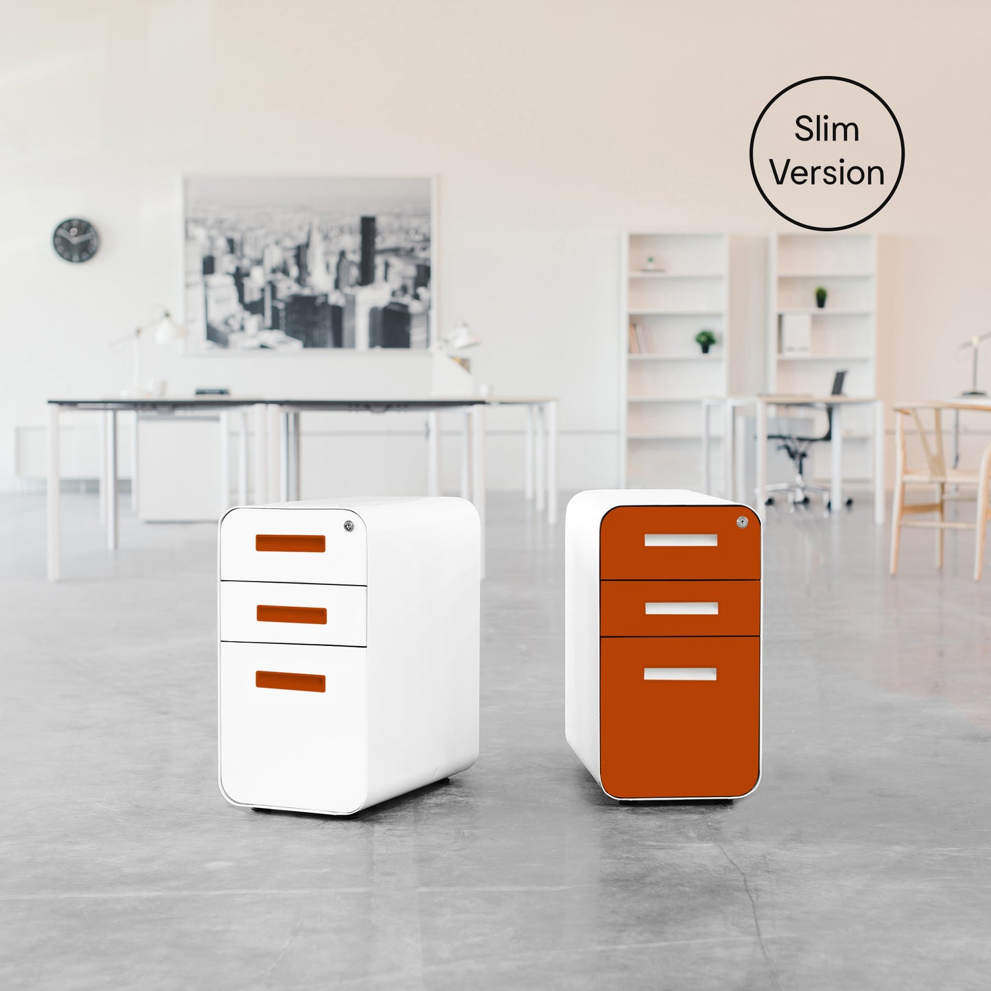 SHIIPS MAY 15TH - Stockpile Slim 3-Drawer File Cabinet (Orange Faceplate)