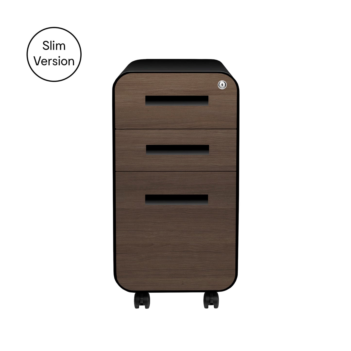 Stockpile Slim 3-Drawer File Cabinet (Black/Wood Faceplate)