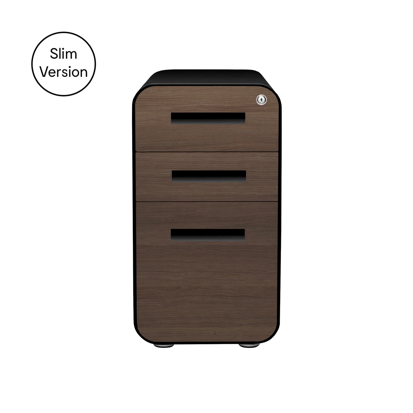 Stockpile Slim 3-Drawer File Cabinet (Black/Wood Faceplate)