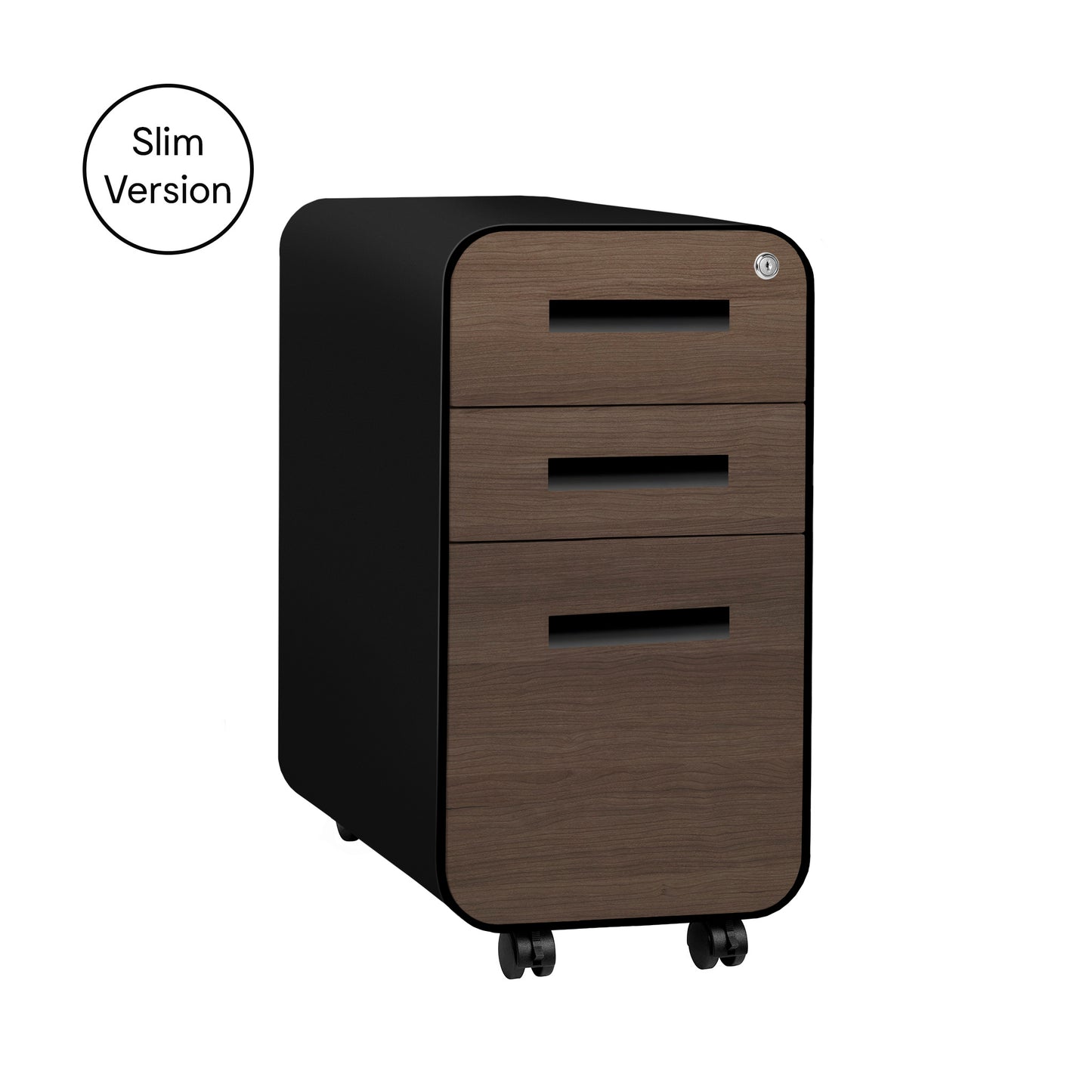 Stockpile Slim 3-Drawer File Cabinet (Black/Wood Faceplate)