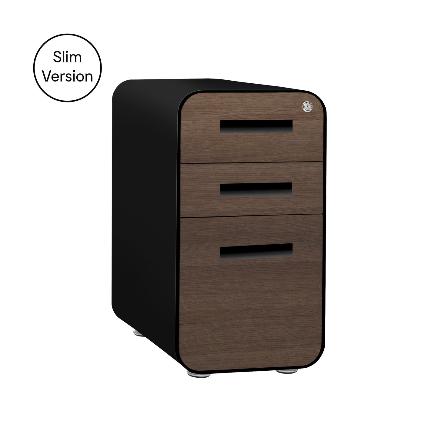 Stockpile Slim 3-Drawer File Cabinet (Black/Wood Faceplate)