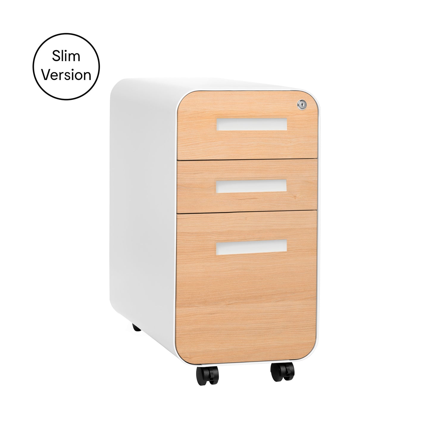 Stockpile Slim 3-Drawer File Cabinet (White/Wood Faceplate)
