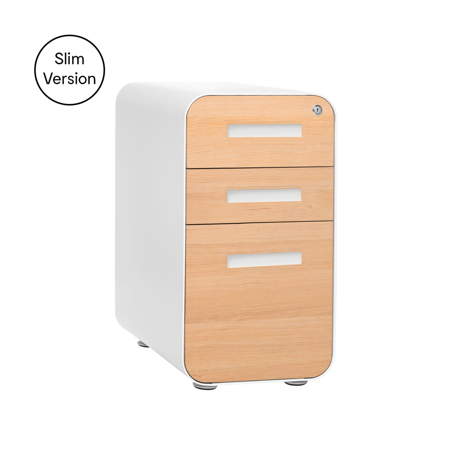 Stockpile Slim 3-Drawer File Cabinet (White/Wood Faceplate)