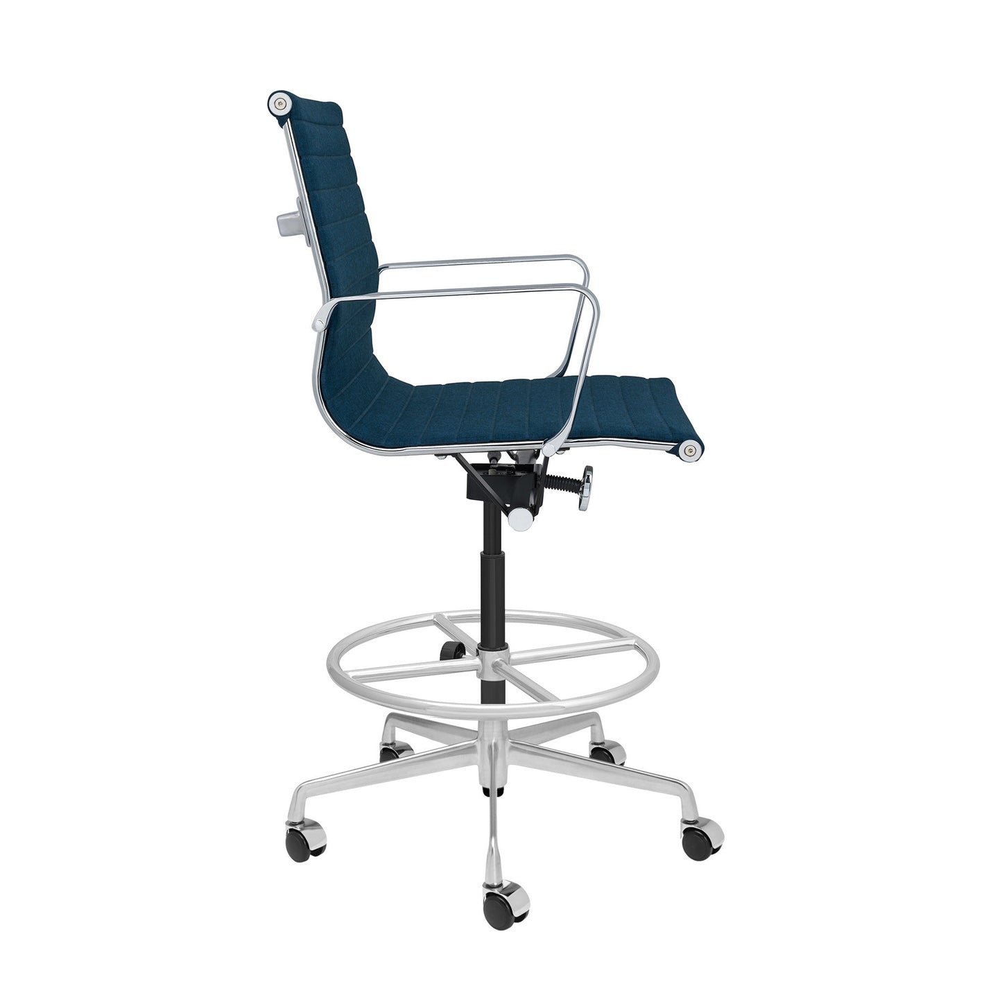 Classic SOHO Ribbed Drafting Chair (Dark Blue Fabric)