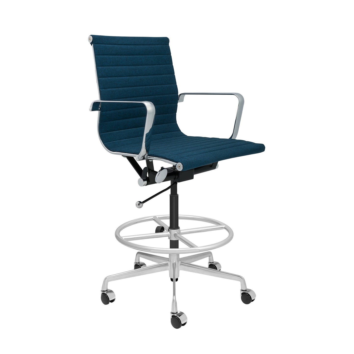 Classic SOHO Ribbed Drafting Chair (Dark Blue Fabric)