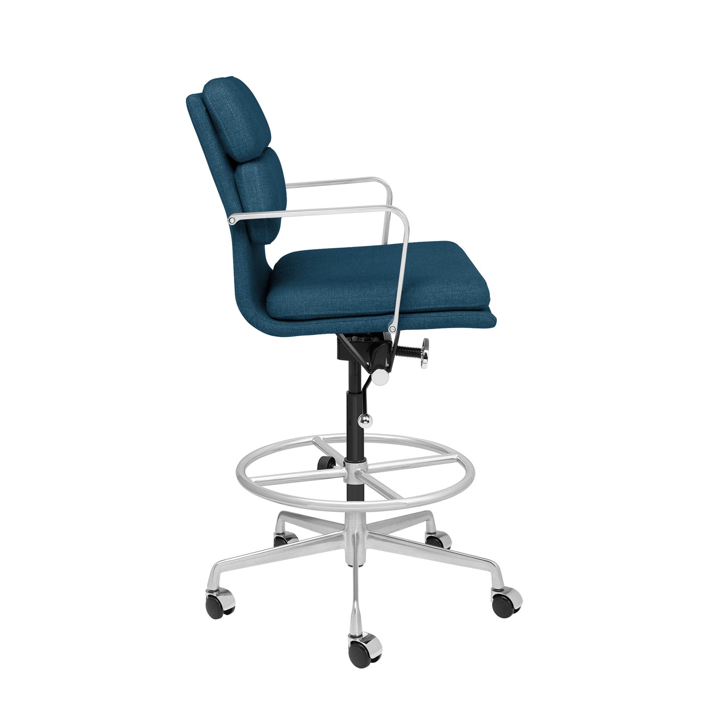 SHIPS MAY 17TH - SOHO II Padded Drafting Chair (Dark Blue Fabric)