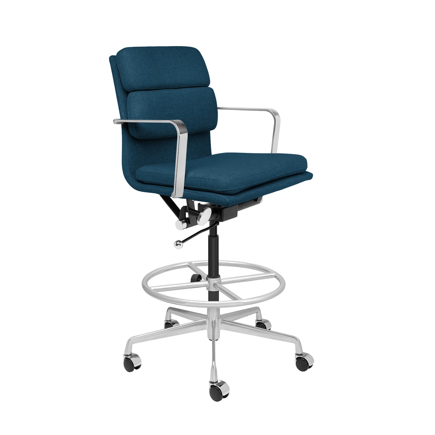 SHIPS MAY 17TH - SOHO II Padded Drafting Chair (Dark Blue Fabric)