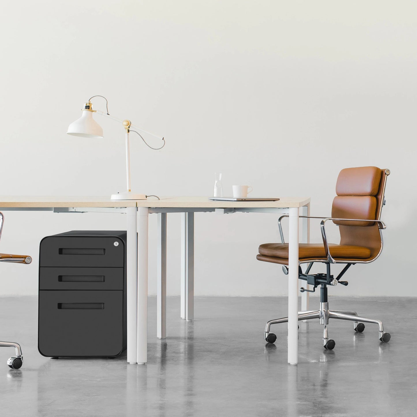 Stockpile Curve 3-Drawer File Cabinet (Black/Wood Face)