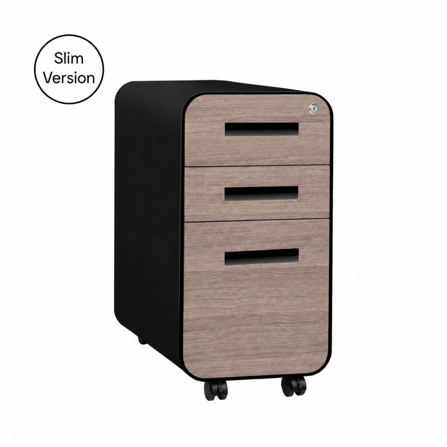 Stockpile Slim 3-Drawer File Cabinet (Black/Wood Faceplate)