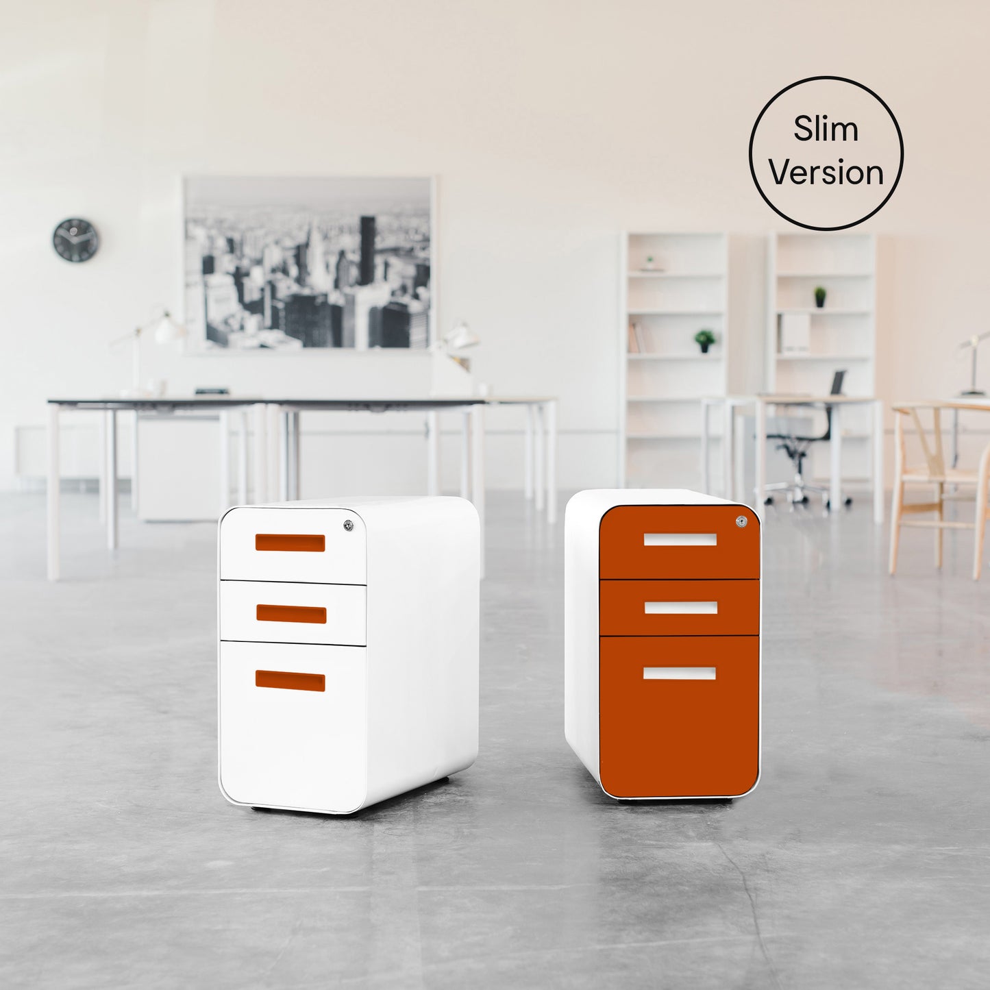 Stockpile Slim 3-Drawer File Cabinet (Orange Faceplate)