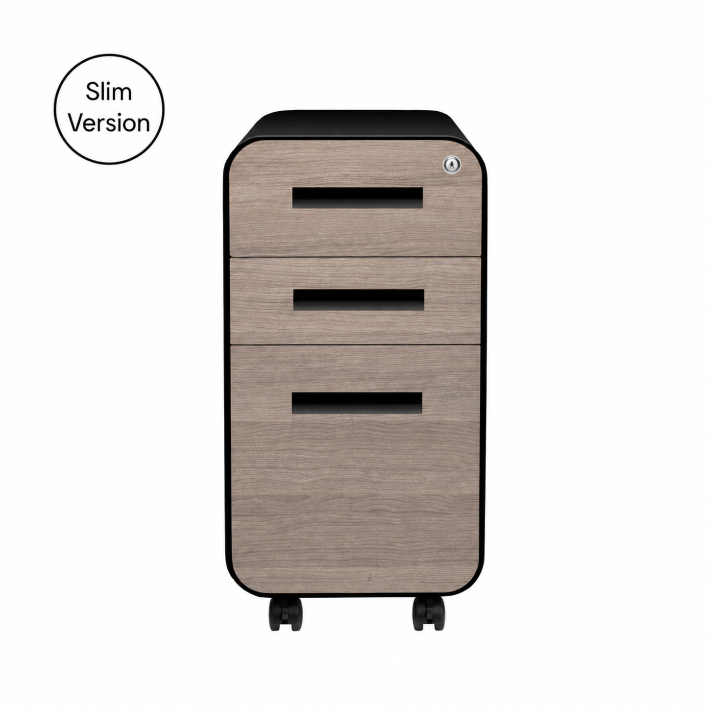 Stockpile Slim 3-Drawer File Cabinet (Black/Wood Faceplate)