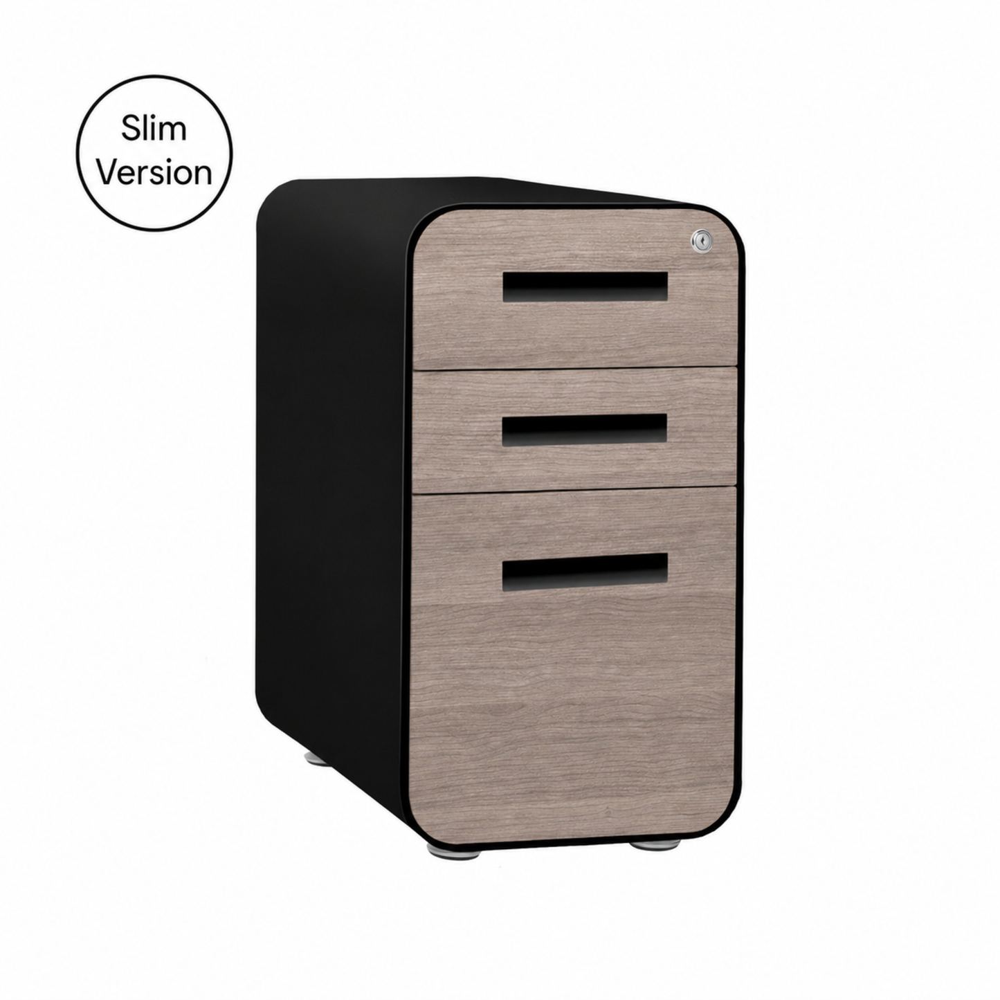Stockpile Slim 3-Drawer File Cabinet (Black/Wood Faceplate)